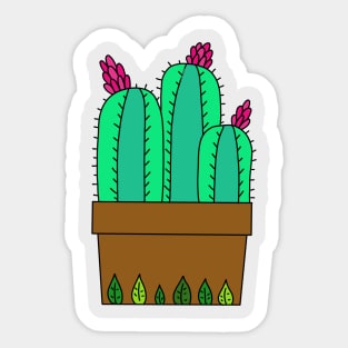 Cute Cactus Design #13: Flowering Cactuses In Leafy Pot Sticker